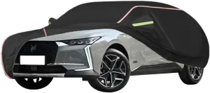 WOLWES Car Cover are Suitable for Citroen DS 4 All-Weather Windproof, Snowproof, Rainproof, UV-Protected and Breathable All-Season Universal with Side Door Zip Oxford Cloth Car Cover (Color : Black)