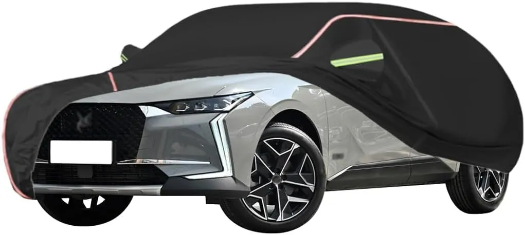 WOLWES Car Cover are Suitable for Citroen DS 4 All-Weather Windproof, Snowproof, Rainproof, UV-Protected and Breathable All-Season Universal with Side Door Zip Oxford Cloth Car Cover (Color : Black)