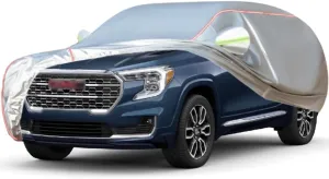 WOLWES Car Cover are Suitable for GMC Terrain All-Weather Windproof, Snowproof, Rainproof, UV-Protected and Breathable All-Season Universal with Side Door Zip Oxford Cloth Car Cover (Color : White)