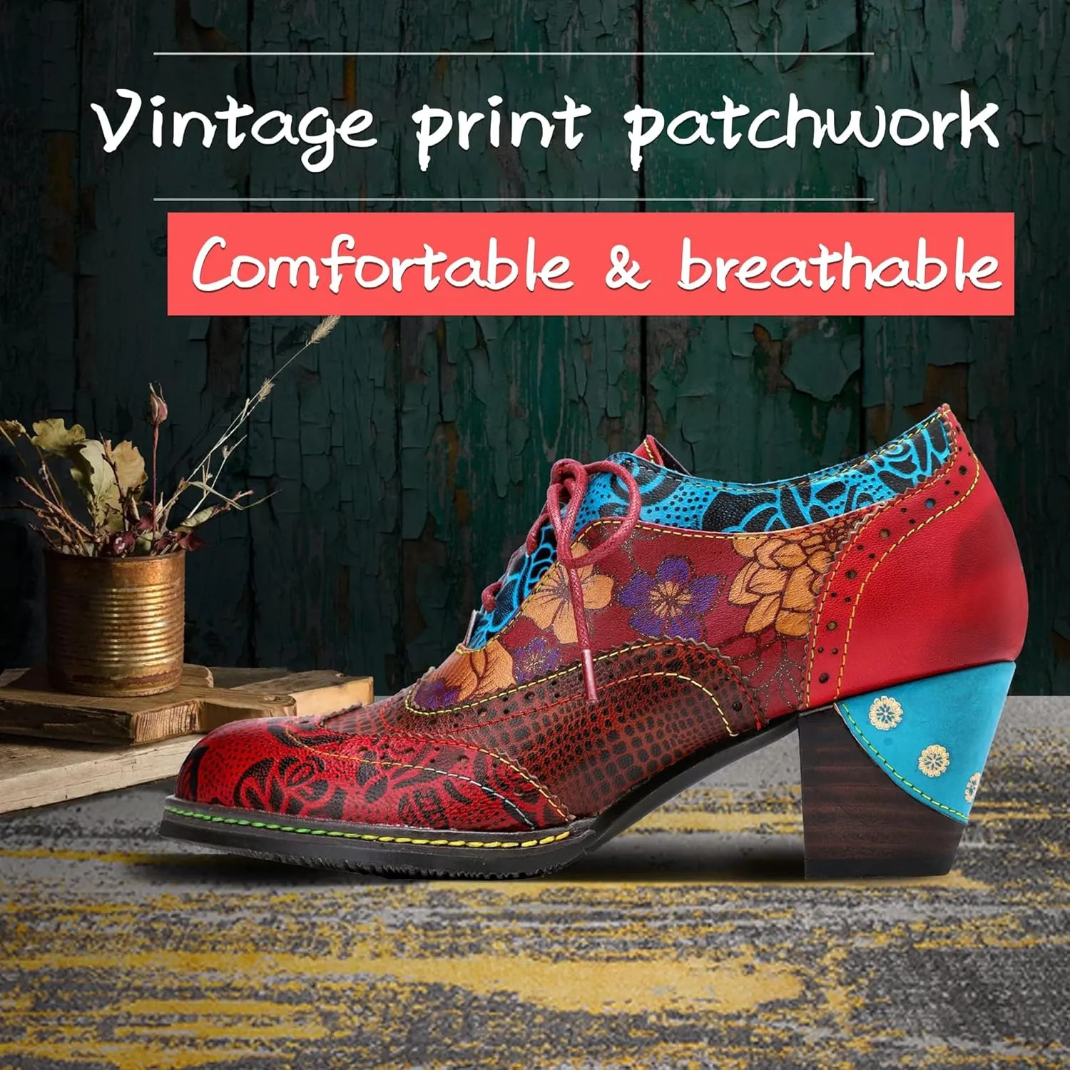 Women's Handmade Lambskin Oxford Loafers Shoes with Retro Ethnic Printed Style, Brock Design for Casual and Fashion Collegiate Style