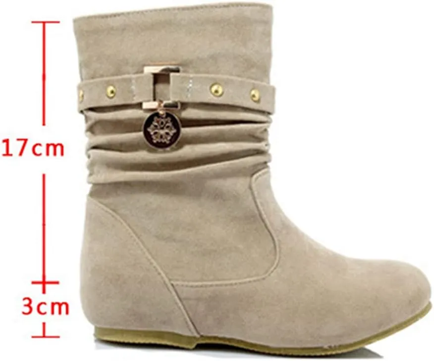 Women's Winter Suede Slouch Ankle Boots Metallic Low Wedge Hidden Heel Pull On Dressy Short Booties