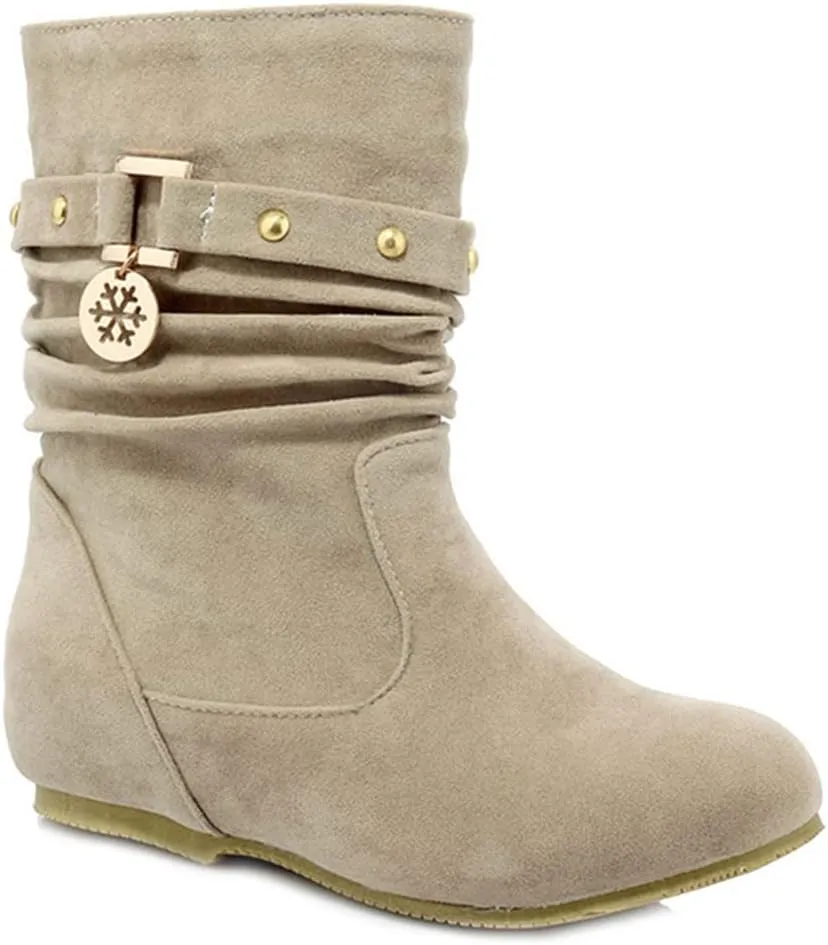 Women's Winter Suede Slouch Ankle Boots Metallic Low Wedge Hidden Heel Pull On Dressy Short Booties