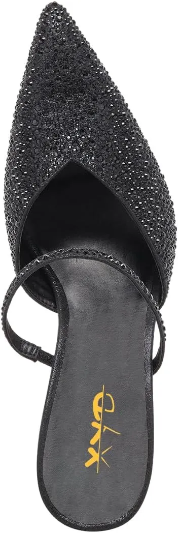 XYD Women Pointed Closed Toe Mules Single Strap Slip On Mid High Heels Sandals Stilettos Chic Ladies Spring Summer Dress Wedding Party Shoes