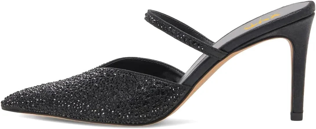 XYD Women Pointed Closed Toe Mules Single Strap Slip On Mid High Heels Sandals Stilettos Chic Ladies Spring Summer Dress Wedding Party Shoes