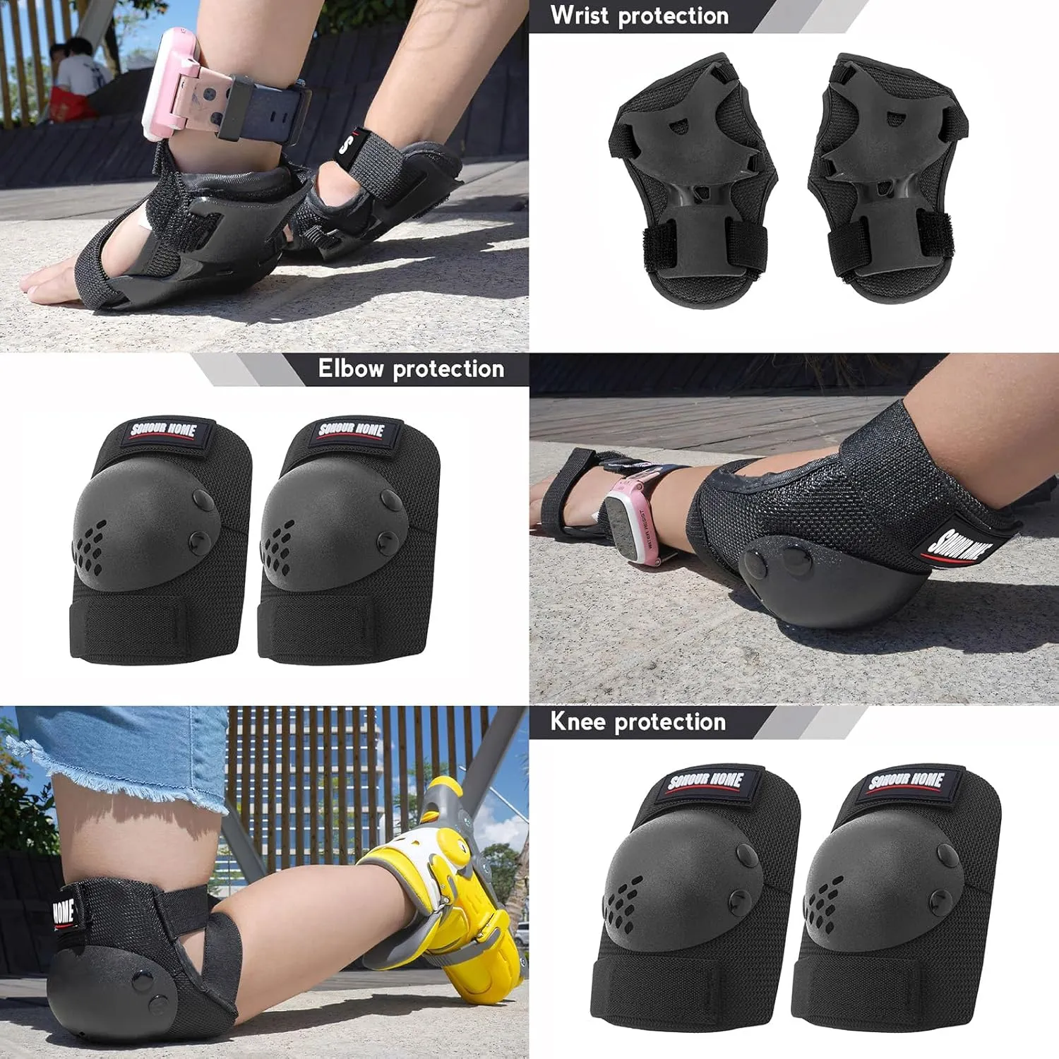 Youth/Kids Knee Pads Elbow Pads Wrist Guards Protective Gear Set for 3-15 Years Child Roller Skates, Skateboard, Cycling, Inline Skating, BMX Bike, Scooter Riding and Other Outdoor Sports