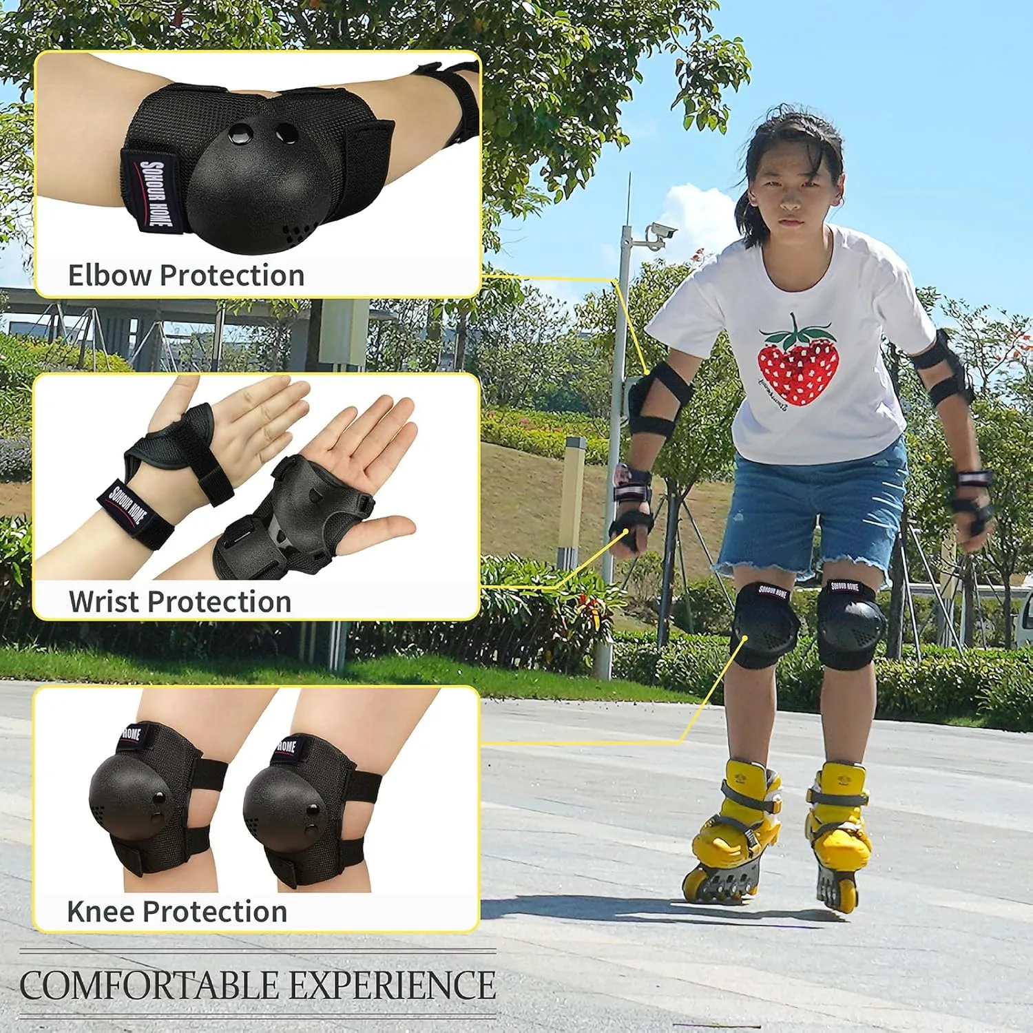 Youth/Kids Knee Pads Elbow Pads Wrist Guards Protective Gear Set for 3-15 Years Child Roller Skates, Skateboard, Cycling, Inline Skating, BMX Bike, Scooter Riding and Other Outdoor Sports