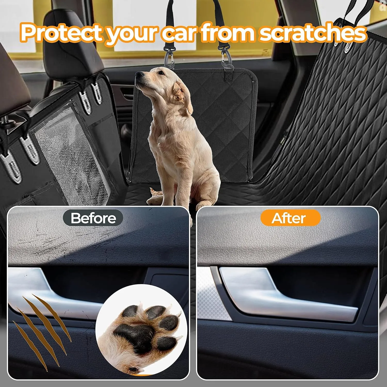 YSSOA Dog Car Seat Cover for Back Seat, Durable Waterproof Nonslip Pets Hammock with Mesh Window and Storage Pocket, Suitable for Cars, Trucks, SUVs, Standard