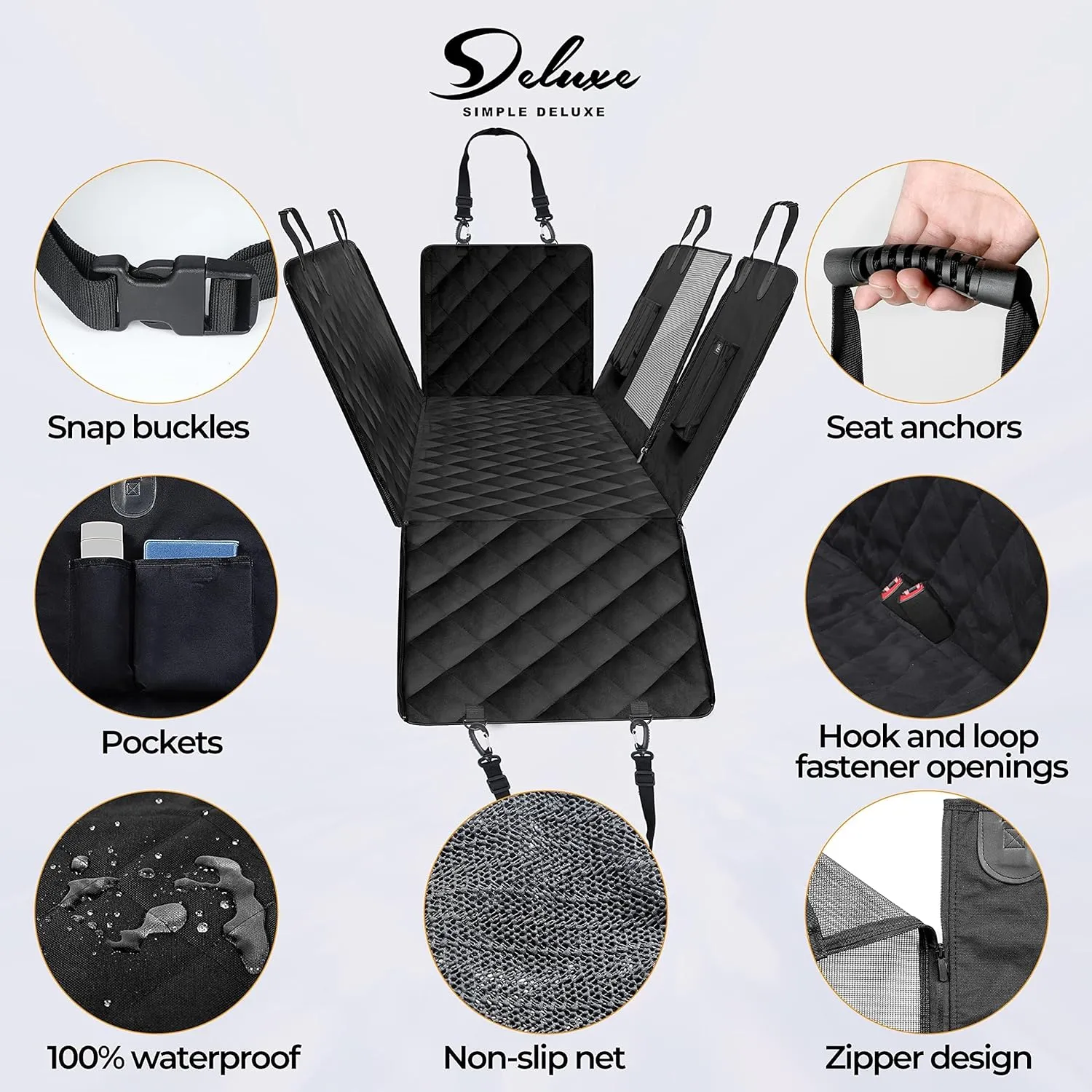 YSSOA Dog Car Seat Cover for Back Seat, Durable Waterproof Nonslip Pets Hammock with Mesh Window and Storage Pocket, Suitable for Cars, Trucks, SUVs, Standard
