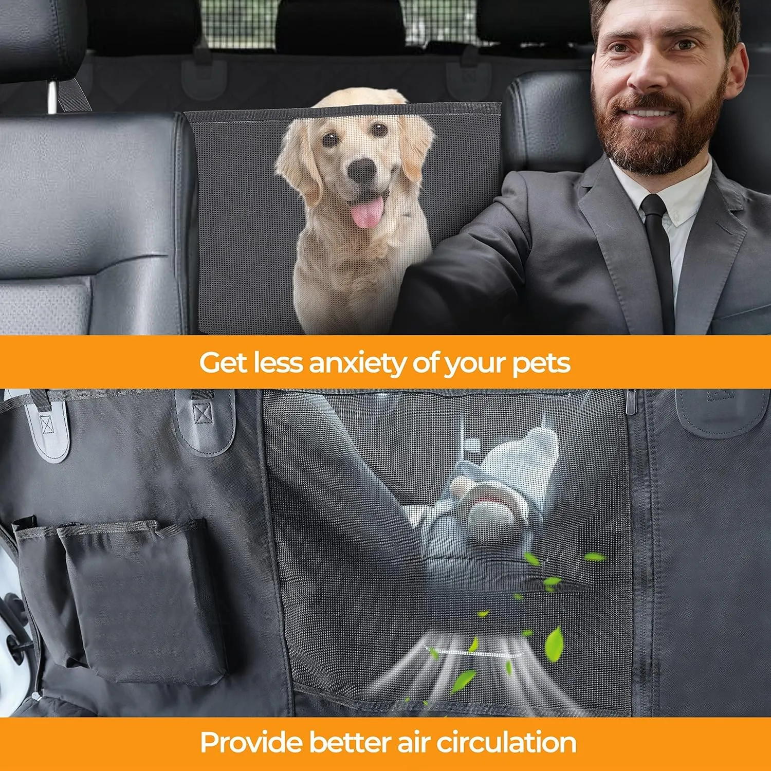 YSSOA Dog Car Seat Cover for Back Seat, Durable Waterproof Nonslip Pets Hammock with Mesh Window and Storage Pocket, Suitable for Cars, Trucks, SUVs, Standard