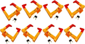 ZONETECH Security Wheel Clamp Chock Lock- Trailer Clamp Boot Tire Claw - Premium Quality Heavy Duty Stabilizer Anti- Theft-Protective for Parking Car, Trailer, Truck and SUV Bright Red/Yellow 8 Pack