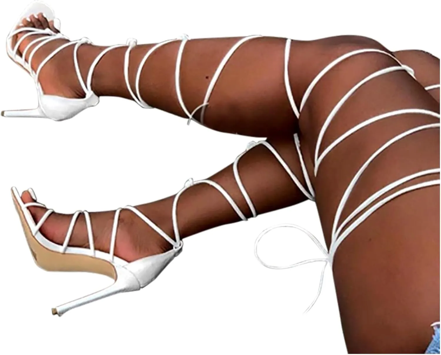 ZSpzx Lace Up Gladiator Heels for Women Stiletto High Heel Hollow Out Heeled Sandals Pointed Toe Backless Sandal Sexy Dressy Fashion Pumps Adjustable Strappy Shoes for Evening Cocktail