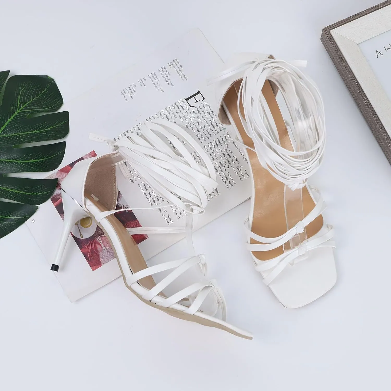 ZSpzx Lace Up Gladiator Heels for Women Stiletto High Heel Hollow Out Heeled Sandals Pointed Toe Backless Sandal Sexy Dressy Fashion Pumps Adjustable Strappy Shoes for Evening Cocktail
